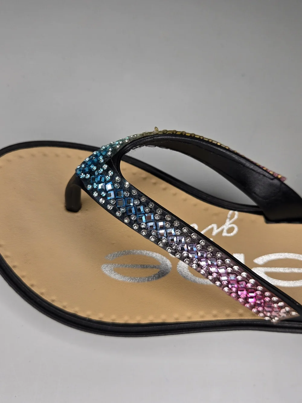 Bebe Girls's Beige Rhinestone Multicolor Women's Flip Flops SIZE CHILD 11 SMALL
